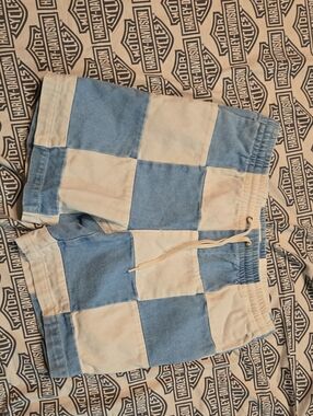 PacSun Light Blue Denim Shorts with Cream Label